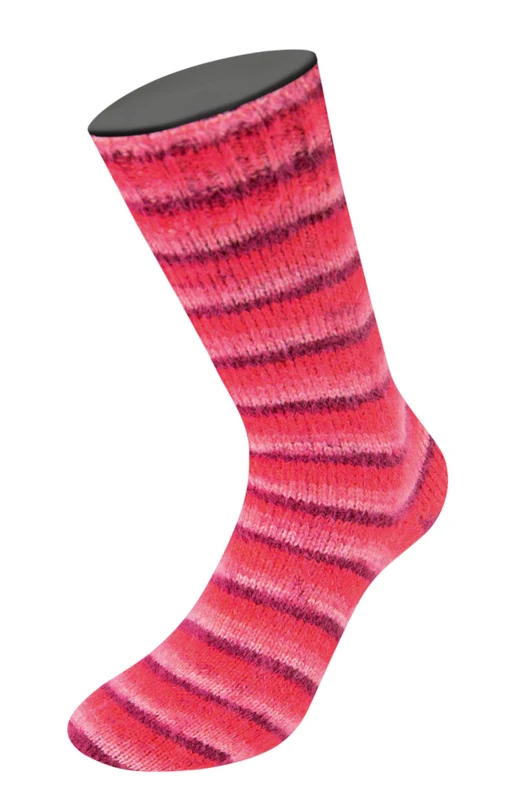 Lana Grossa Cosy Socks Soft Stripes 105 Bordeaux/różowy/malinowy/pink