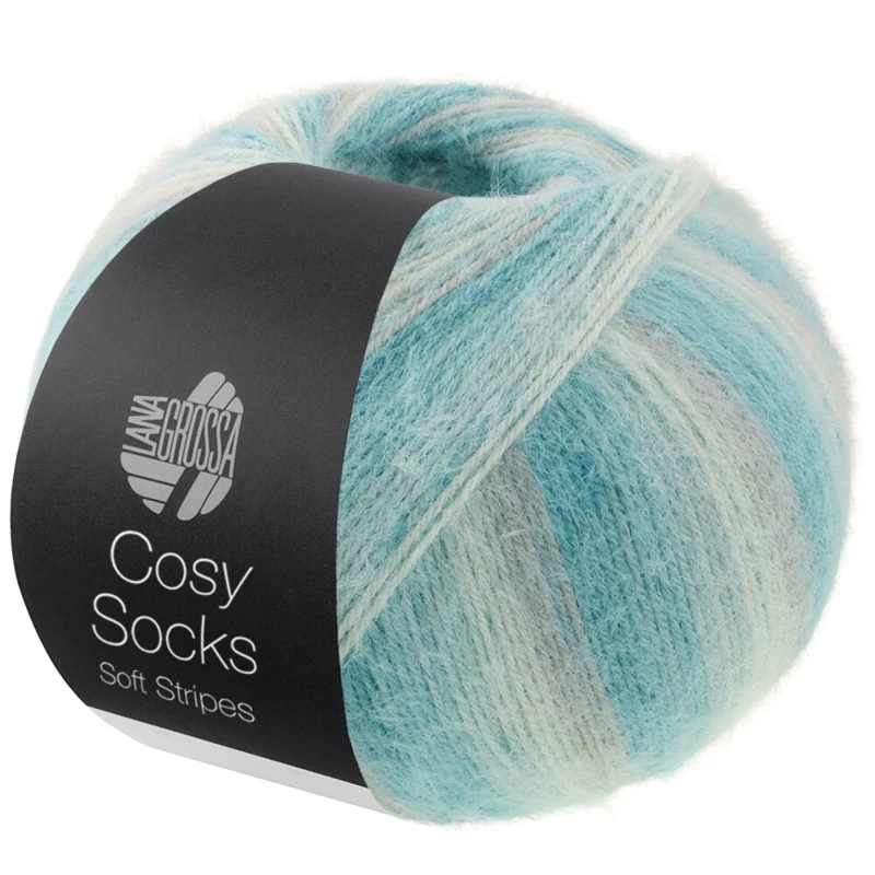 Lana Grossa Cosy Socks Soft Stripes 110 Jasnoszary/miętowy/miętowy turkus/turkusowy/jasny petrol