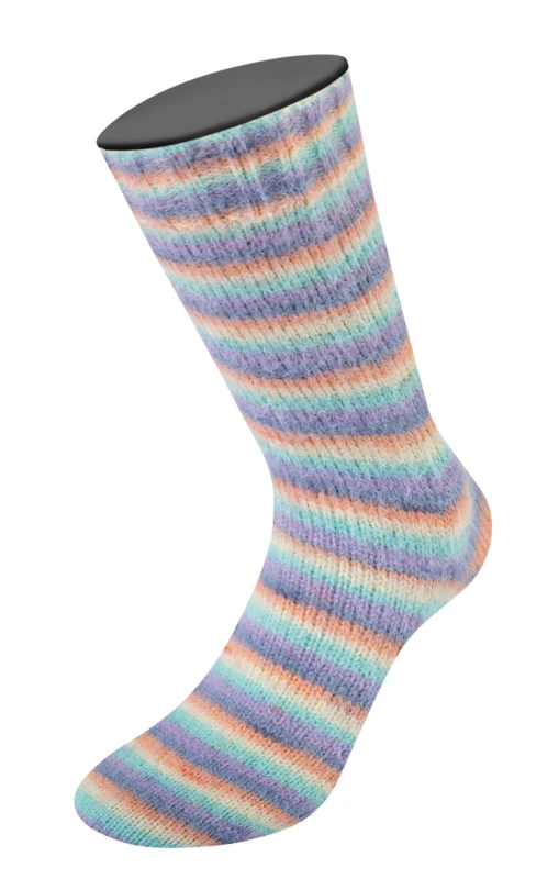 Lana Grossa Cosy Socks Multi Stripes 153 Lawendowy/szaroniebieski/łososiowy/kremowy/turkusowy