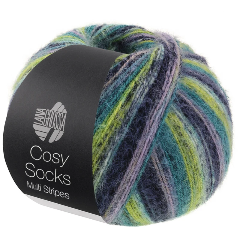Lana Grossa Cosy Socks Multi Stripes 157 Lawendowy/petrol/majowa zieleń/turkusowy/nocny błękit