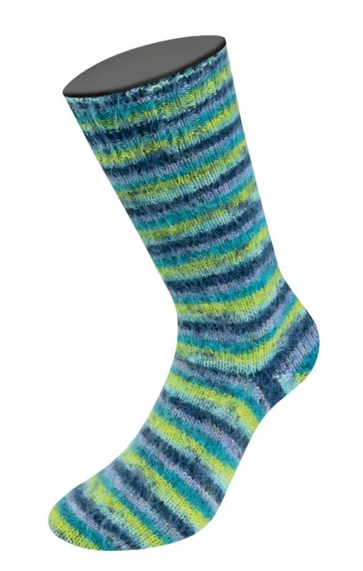 Lana Grossa Cosy Socks Multi Stripes 157 Lawendowy/petrol/majowa zieleń/turkusowy/nocny błękit