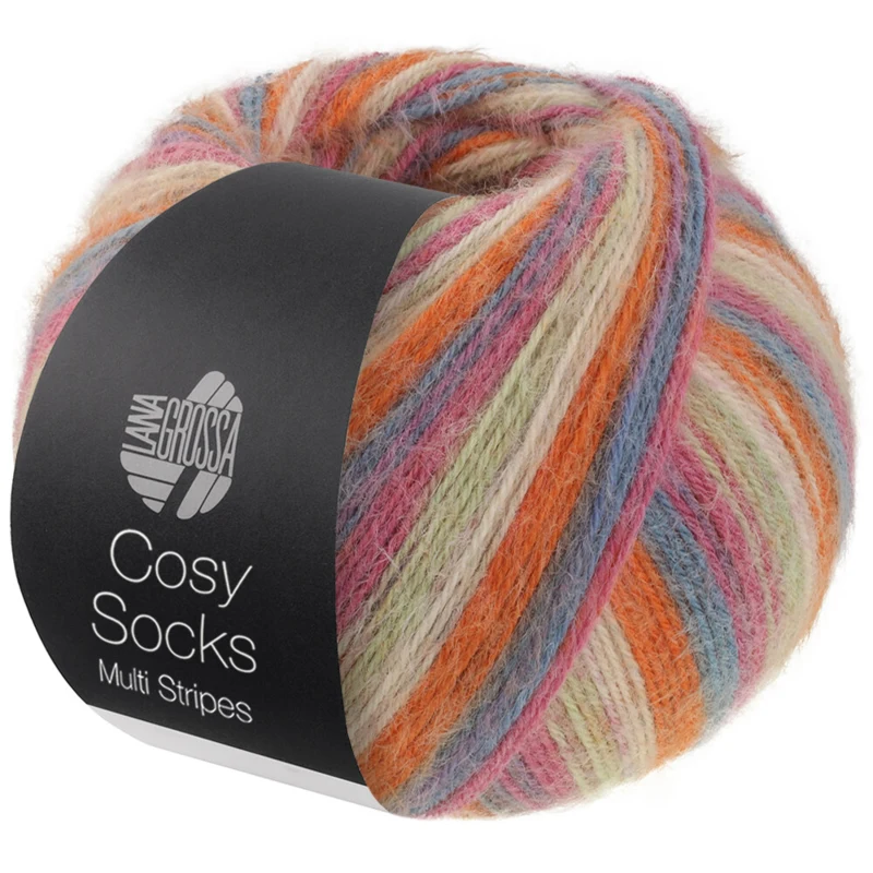 Lana Grossa Cosy Socks Multi Stripes 154 Ciemnoszary/szaroniebieski/fuksja/jasnozielony/kremowy/pomarańczowy