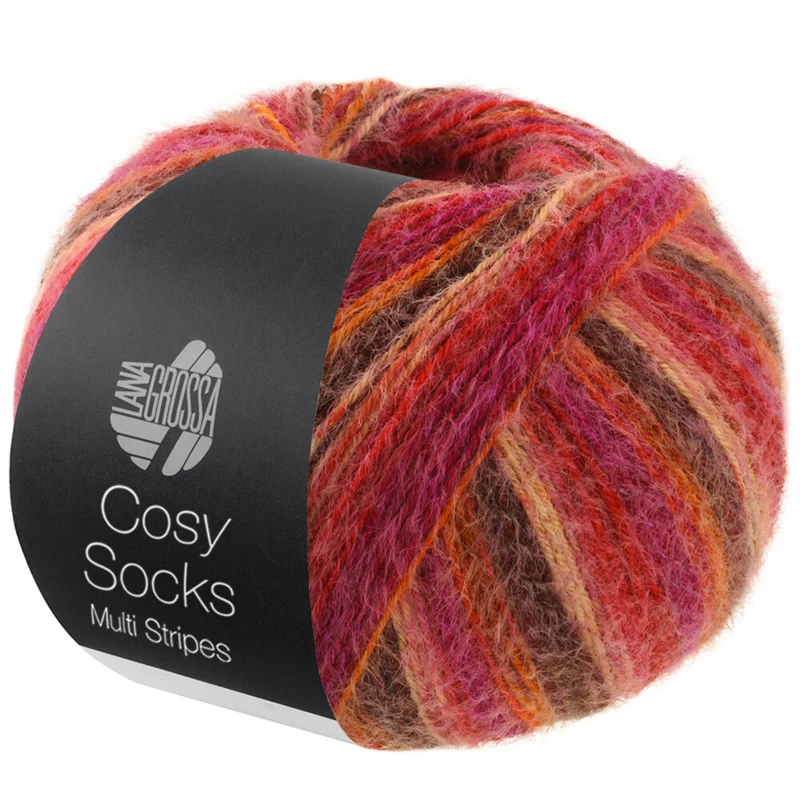 Lana Grossa Cosy Socks Multi Stripes 159 Czerwony/fuksja/pomarańczowy/ciemnobrązowy/łososiowy