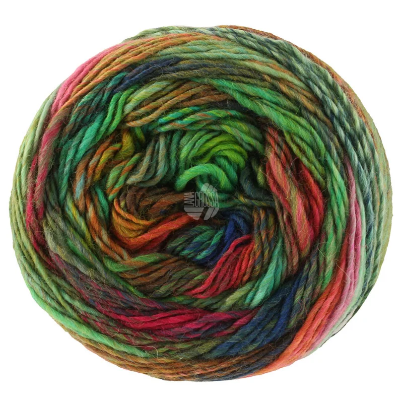Lana Grossa Colorissimo 221 Jadeitowy/Oliwkowy/Winny czerwony/Rdzawy/Czerwony/Nocny błękit/Ciemnoniebieski/Żółtozielony