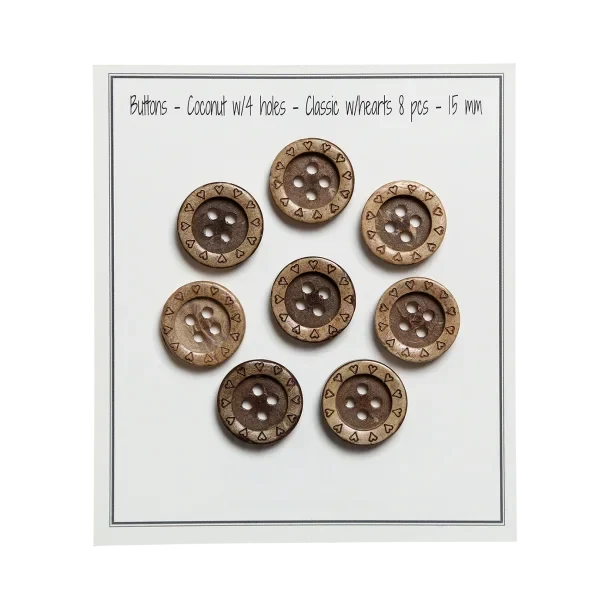 Go Handmade Drewniane guziki z sercami (8 szt.): 15 mm