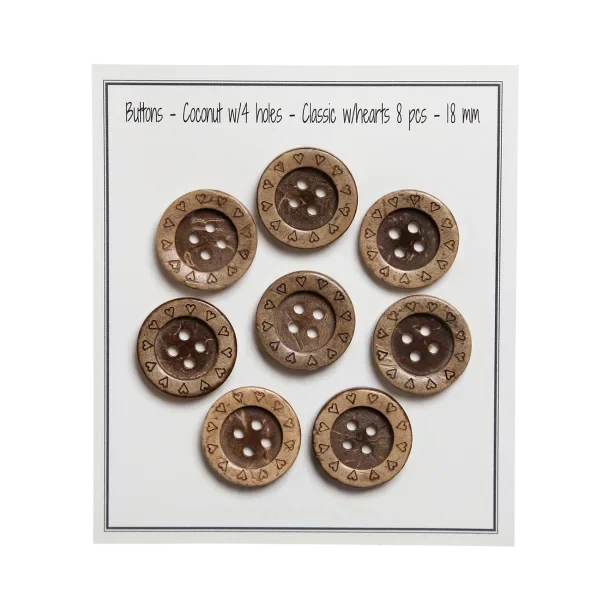 Go Handmade Drewniane guziki z sercami (8 szt.): 18 mm