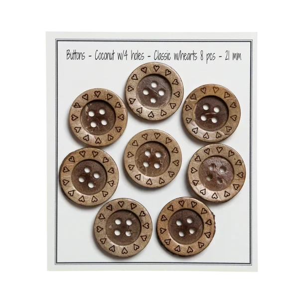 Go Handmade Drewniane guziki z sercami (8 szt.): 21 mm