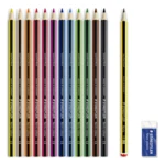 STAEDTLER Noris Club kredki + ołówek i gumka, 12 + 2 szt – Zawartość