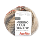 Katia Merino Aran Sunrise 300 Blady Brąz-Rdzawoczerwony-Jeansowy Niebieski