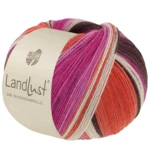 Lana Grossa Landlust Die Sockenwolle 135 Szarobrązowy/Fuksja/Ecru/Terakota/Orchidea w paski
