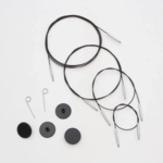 KnitPro Thin & Flex Kabel, Czarny Srebrny Swivel, 40–150 cm