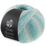 Lana Grossa Cosy Socks Soft Stripes 110 Jasnoszary/miętowy/miętowy turkus/turkusowy/jasny petrol