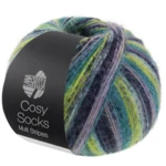 Lana Grossa Cosy Socks Multi Stripes 157 Lawendowy/petrol/majowa zieleń/turkusowy/nocny błękit