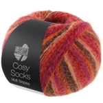 Lana Grossa Cosy Socks Multi Stripes 159 Czerwony/fuksja/pomarańczowy/ciemnobrązowy/łososiowy