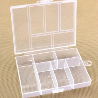 Pudełko plastikowe z pokrywką, przezroczyste, 12x8,5 cm, 6 przegródek
