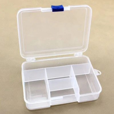 Pudełko plastikowe z pokrywką, przezroczyste, 14,5x10 cm, 5 przegródek