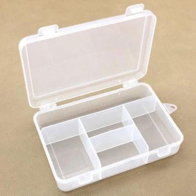 Pudełko plastikowe z pokrywką, przezroczyste, 14x10 cm, 5 przegródek