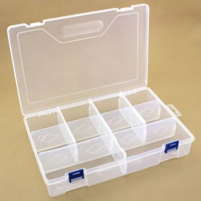 Plastikowe pudełko z niskim, przezroczystym, 29,6x19,7 cm, 10 komór