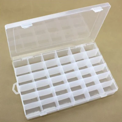 Plastikowe pudełko z pokrywką, przezroczyste, 27,7x17,8 cm, 36 przegródek