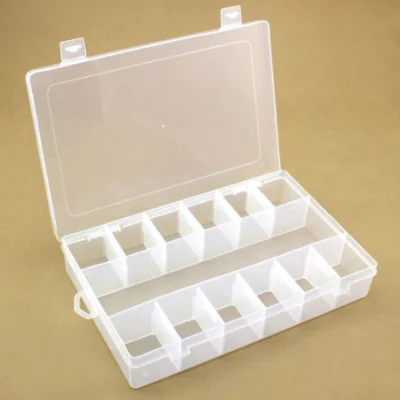 Plastikowe pudełko z pokrywką, przezroczyste, 27,3x18,4 cm, 13 komór