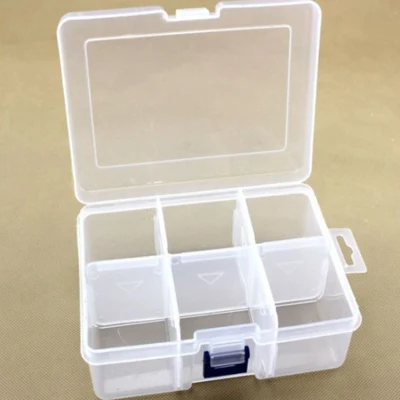 Pudełko plastikowe z pokrywką, przezroczyste, 16,5x12 cm, 6 przegródek