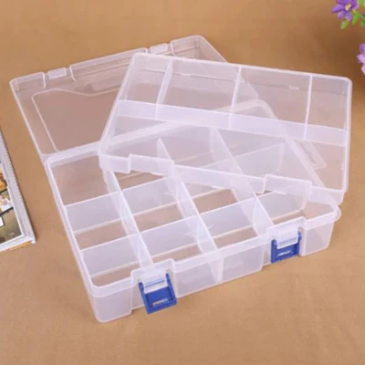 Plastikowe pudełko z niskim, przezroczystym, 23x16 cm, 16 komór