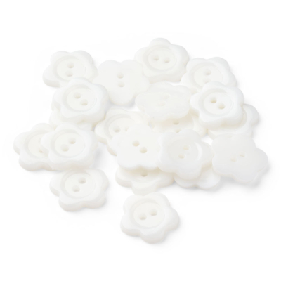 HobbyArts Guziki plastikowe White Flower, 15 mm, 20 szt