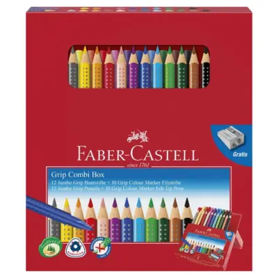 Pudełko combo Faber-Castell Jumbo Grip 12 kredek + 10 pisaków