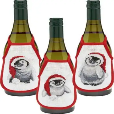 Zestawy do haftu fartuch z butelki wina pingwin