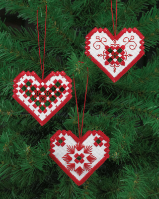 Zestaw do haftu Hardanger serce czerwone x3 7,5x8 cm