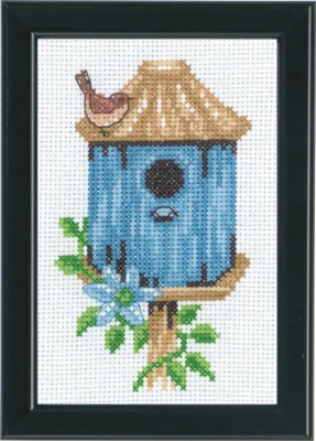 Zestaw do haftu Budki dla ptaków Niebieski 9 x 14 cm