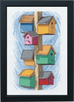 Zestaw do haftu Skrzynki dla ptaków słupy 29 x 20 cm