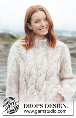 264-33 Ivory Cable Sweater by DROPS Design