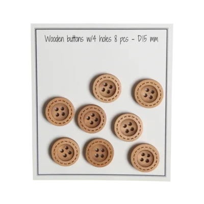 Go Handmade Drewniane Guziki z Przeszyciami (8 szt): 15 mm